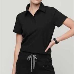 Figs Black Scrub Set - Small Zamora Jogger Scrub Pants & XXS Collared Scrub Top